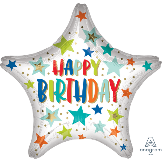 18" Birthday Stars & Dots White