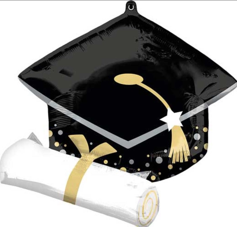 Grad Black Cap & Diploma Shape Foil Balloon 25 in.