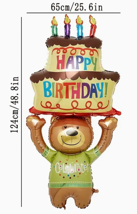 48" Bear Cake Birthday Foil Balloon