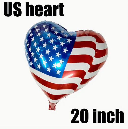 18'' US Flag - Heart Foil  Balloon