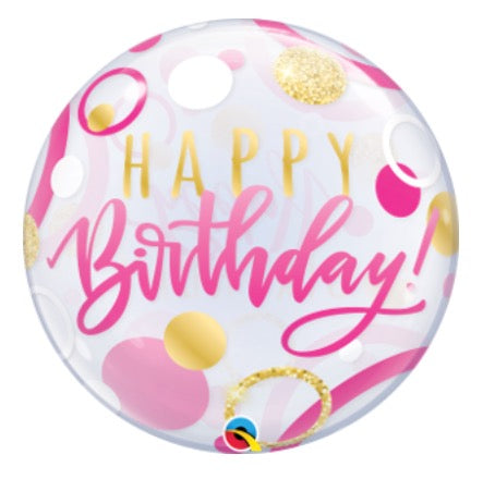 22" Pink & Gold Dots B'day Bubble