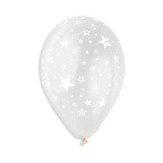 Stars Printed Balloon Clear-White #001 12 in.
